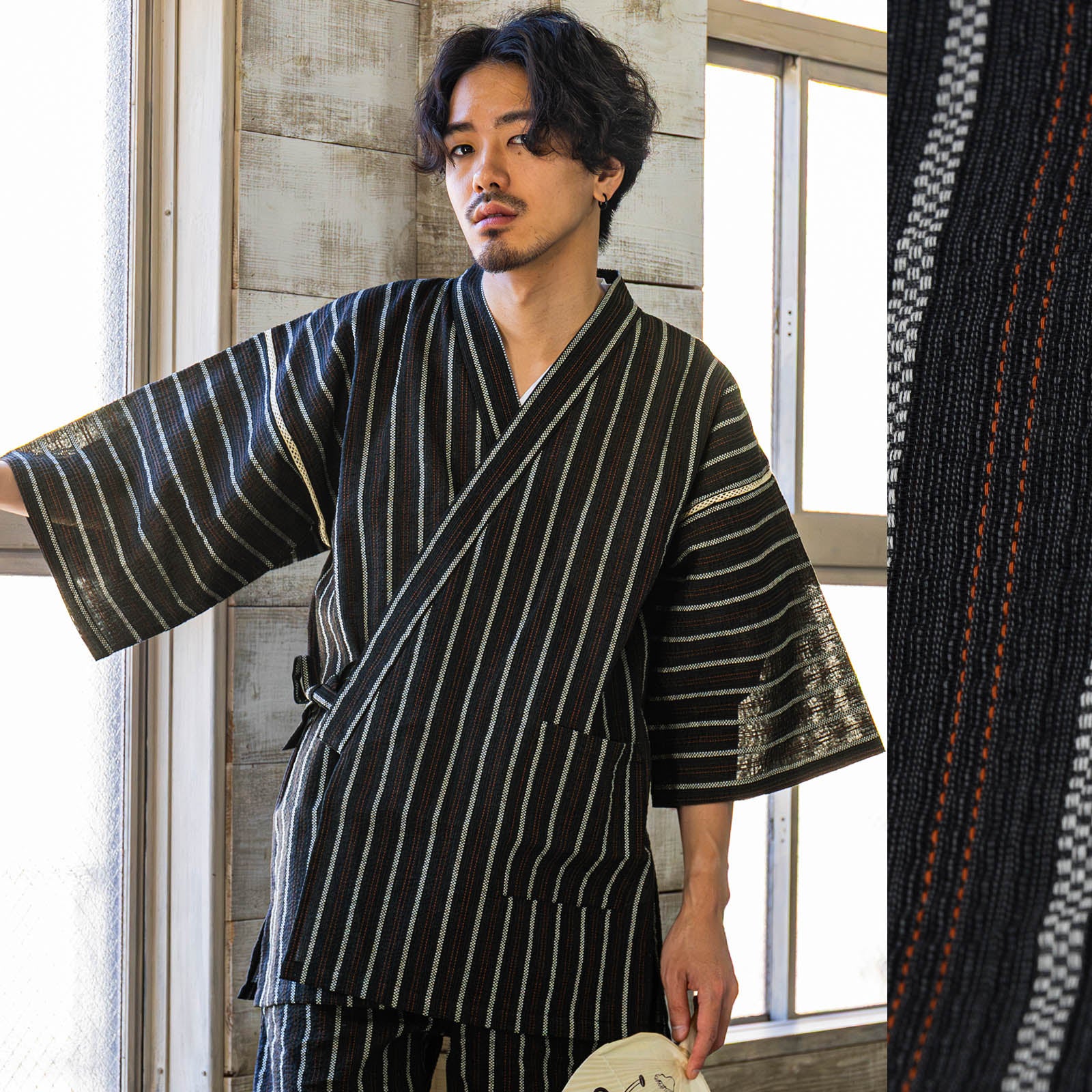 送料無料】甚平 メンズ おしゃれ「しじら織り 綿麻甚平 単品 全14柄 6