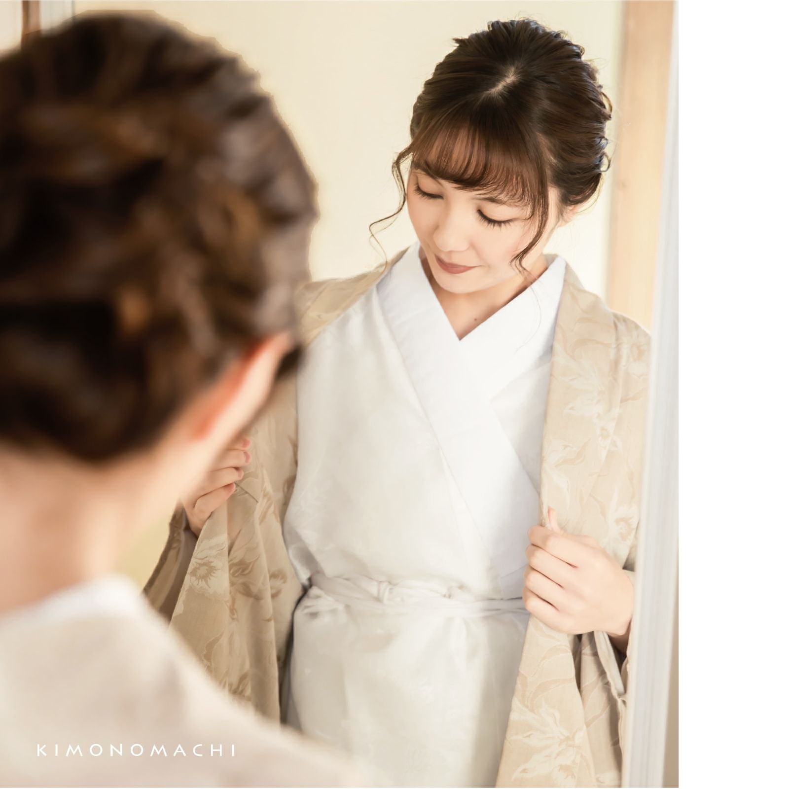 洗える 長襦袢 衣紋抜き付き 「白」 S/M/L/LLサイズ 掛け衿つき 地紋