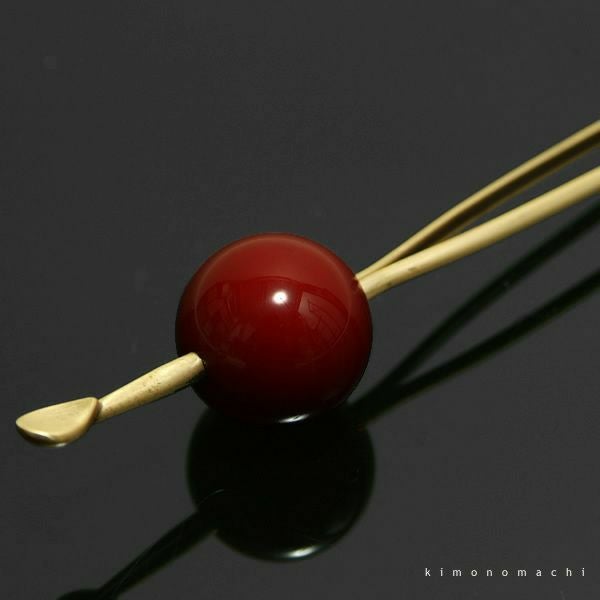 玉かんざし「赤玉×アンティークゴールドかんざし」花しおり（4814-1）[ かんざし ] [ 髪飾り ]かんざし 簪 髪飾り