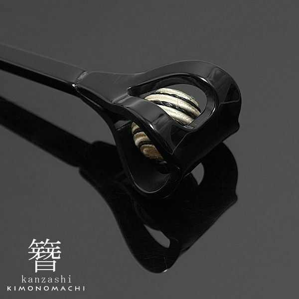 一本挿し 玉かんざし「黒色 黒×生成り縞の玉飾り」浴衣かんざし 簪 髪飾り（CM-809黒） 和装髪飾り 着物髪飾り 和服 浴衣かんざし