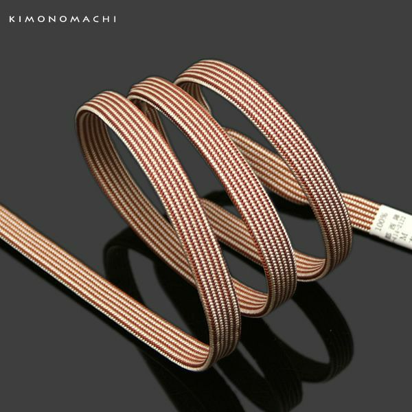 正絹帯締め 洒落向け「ブラウン ストライプ」洒落小物 日本製 京都西陣 洒落帯締め