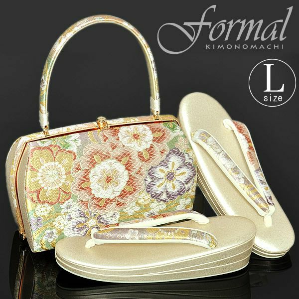 フォーマル草履バッグセット Lサイズ Prices down3】フォーマル向け草履バッグセットLサイズ「グリーン 流水