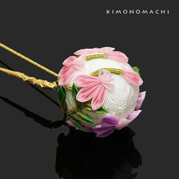 Prices down】つまみ細工のお花 Uピン髪飾り「白色の玉×蘭のつまみの