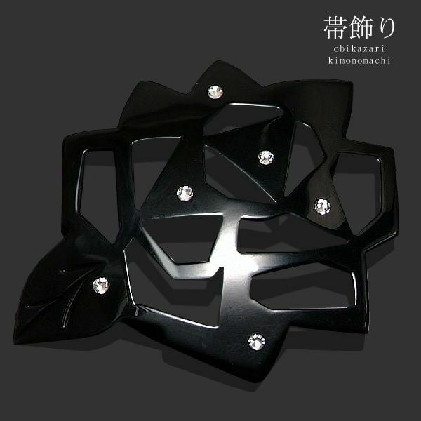 プレート帯飾り「黒　薔薇」ラインストーン付き 浴衣小物  和装小物