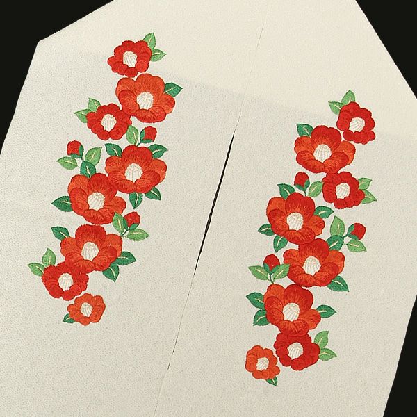 Prices down3】刺繍半衿「白色 赤椿」前撮り 成人式 刺繍衿 刺繍半襟
