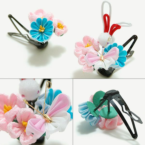 Prices down2】子ども髪飾り2点セット「ピンク、水色のお花、蝶と