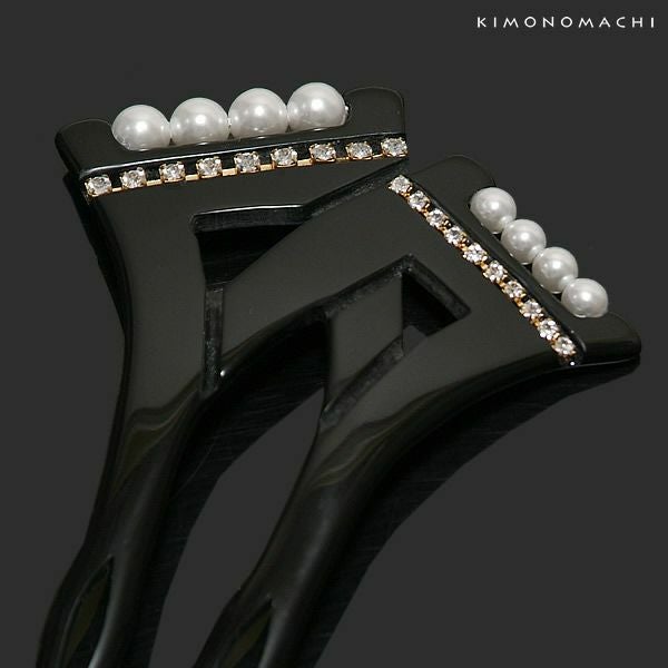 礼装かんざし「黒色 パールビーズ、ラインストーン」ラインストーンかんざし 結婚式 和装髪飾り 訪問着、留袖に （CM317クロ）