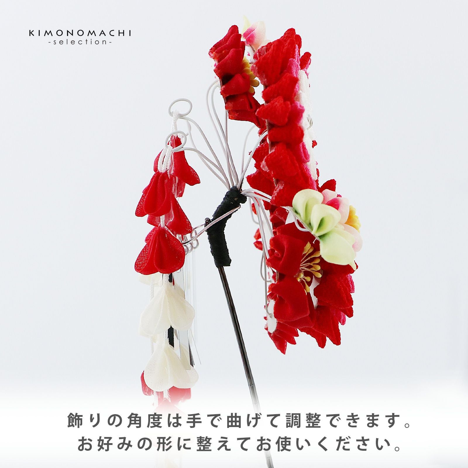 Prices down5】つまみ細工髪飾り 「赤色×赤ピンク つまみのお花、房
