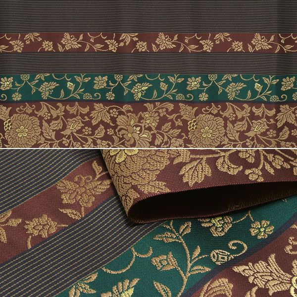 Prices down2】本場筑前博多織名古屋帯「焦げ茶色 華文縞」未仕立て 八