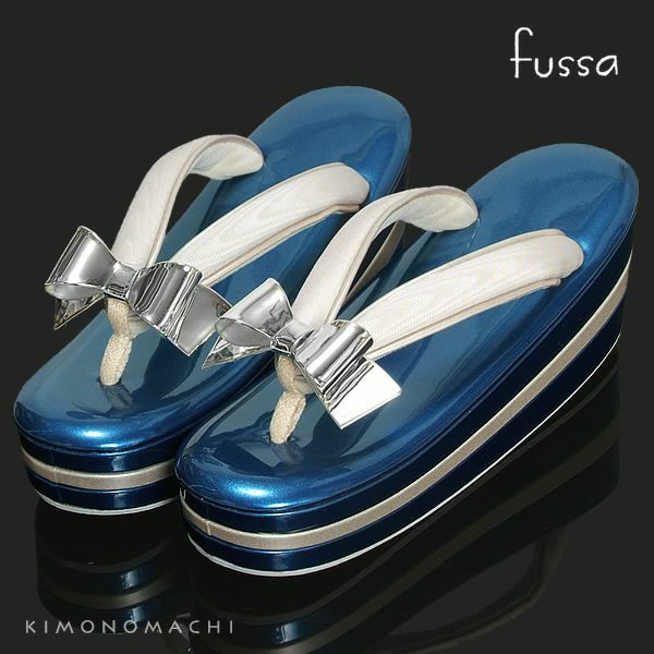 Prices down4】fussa草履単品「ブルー リボン飾り草履」Lサイズ