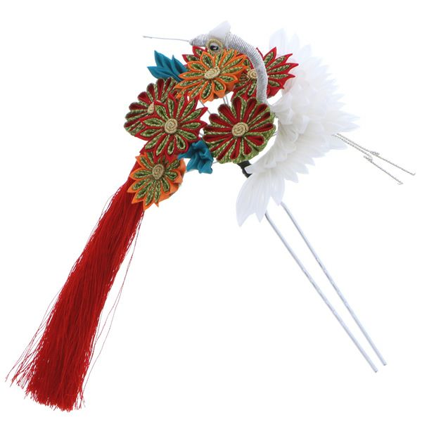 カラフル菊のさがり付きかんざし 二重丸菊のさがり付き髪飾り｠つまみ細工 かんざし 藤紫 成人式 振袖