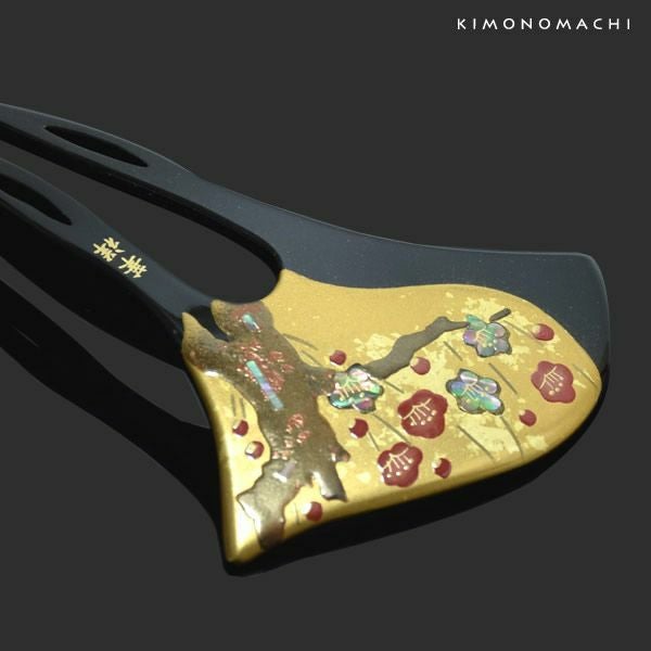 礼装かんざし「黒色 螺鈿の梅のお花」礼装 フォーマル 結婚式  黒留袖、色留袖、訪問着に （No.1543）