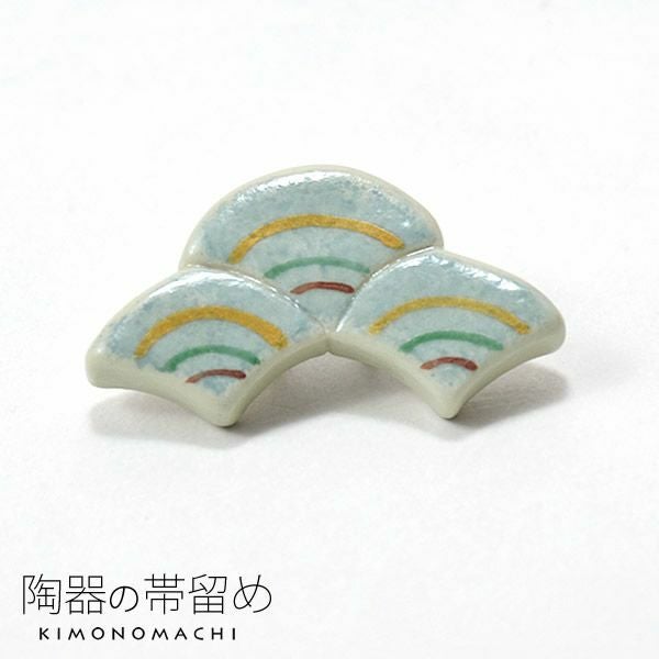 陶器帯留め「グレー 青海波」陶器 和装小物   洒落小物