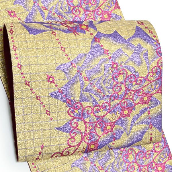 振袖袋帯「ゴールド 薔薇」振袖 西陣織 振袖帯 全通柄 未仕立て