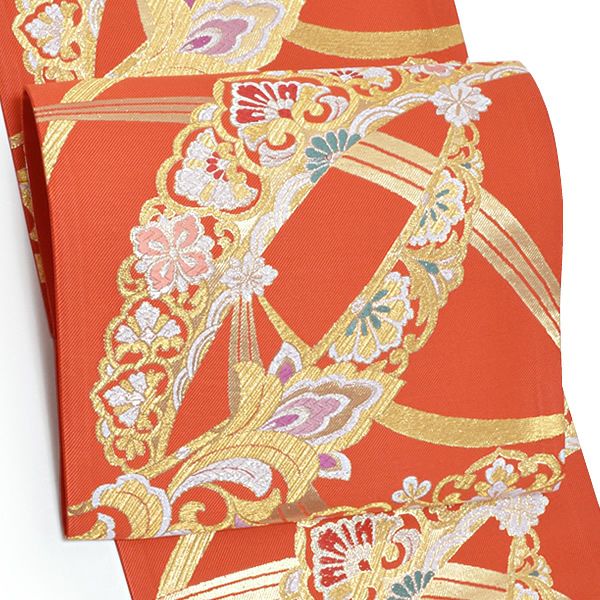 Prices down4】振袖袋帯「ゴールド 孔雀の羽根、薔薇」振袖 西陣織