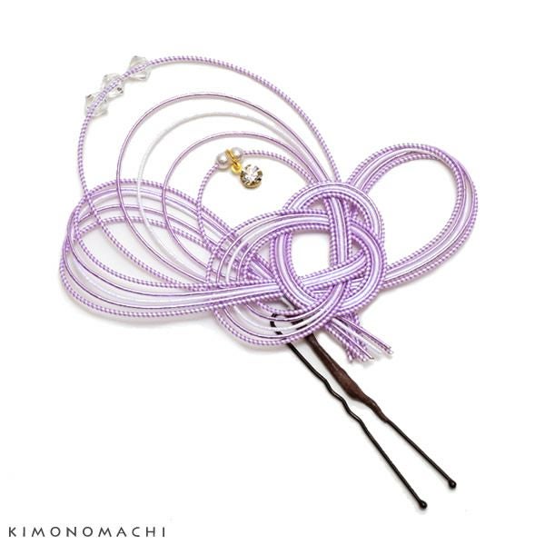 水引き髪飾り「パープル」ポイント髪飾り 振袖、袴に ヘアアクセサリー ヘアアレンジ Uピン髪飾り （UP-14）