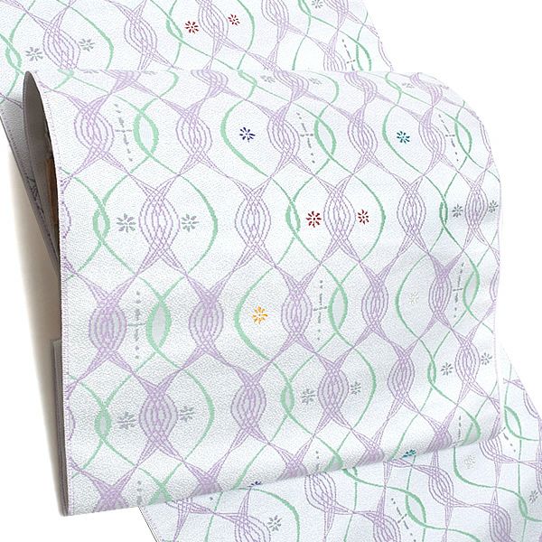 九寸名古屋帯「オフホワイト ゆらぎ縞」未仕立て 小紋、紬、お洒落着に 正絹名古屋帯 九寸名古屋帯 洒落帯