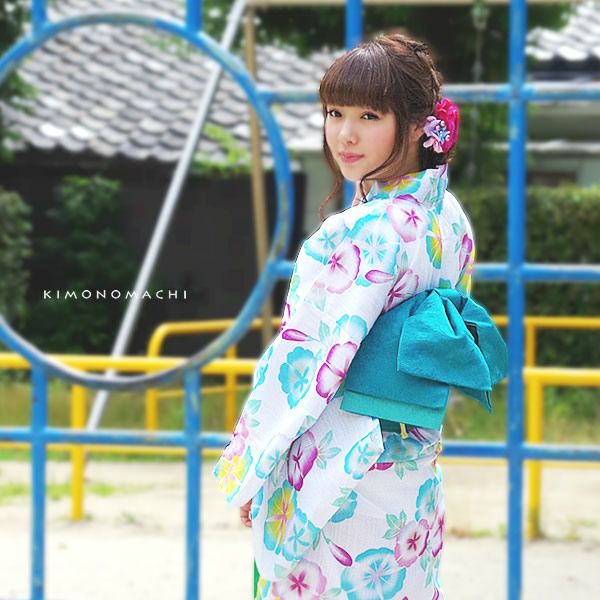 浴衣 白 ラメ Prices down2】Fサイズ女性浴衣単品「白色 朝顔」ラメ浴衣 花火大会