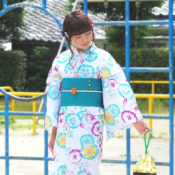 Prices down2】Fサイズ女性浴衣単品「白色 朝顔」ラメ浴衣 花火大会