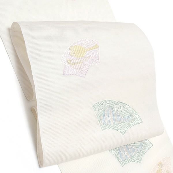 専用　帯2点　おまとめ　名古屋帯 白　アイボリー ホワイト　 菱形刺繍 Prices down2】夏絽名古屋帯「アイボリー 扇面」未仕立て 小紋、紬