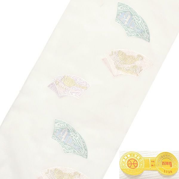 Prices down2】夏絽名古屋帯「アイボリー 扇面」未仕立て 小紋、紬
