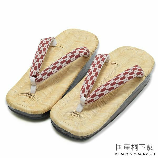 Prices down2】畳表下駄単品「エンジ 絣風矢羽根」舟形 女性下駄 日本