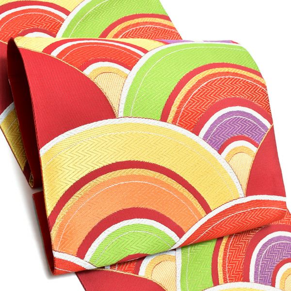 振袖袋帯「赤色 青海波」未仕立て 京都西陣 六通柄  西陣織