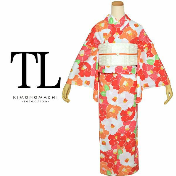 TLサイズ浴衣単品「赤×オレンジ 椿」トールサイズ浴衣 レディース 花火