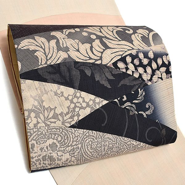 洒落袋帯「薄ベージュ色 キリバメ」未仕立て 正絹帯 紬  結城紬