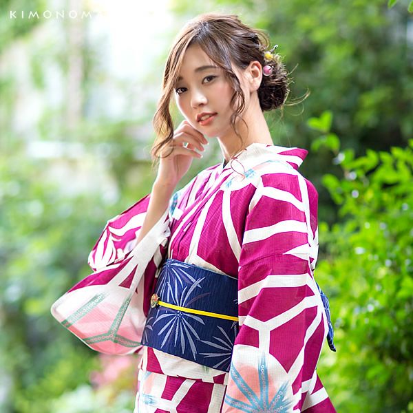 最大5,000円OFFクーポン7/2迄)【Prices down】女性浴衣「紅紫 麻の葉