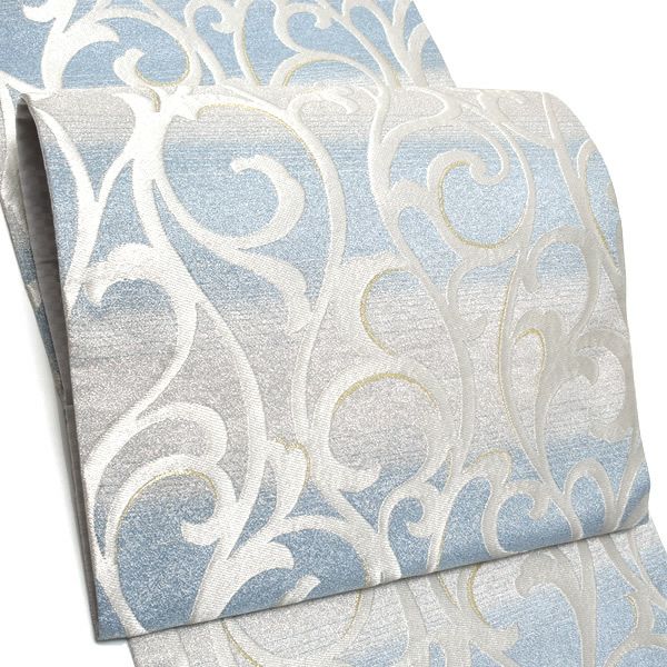 礼装袋帯「シルバー×ブルー 段ぼかしに立涌唐草」未仕立て 京都西陣 六通柄 訪問着、色留袖、付け下げに 礼装帯