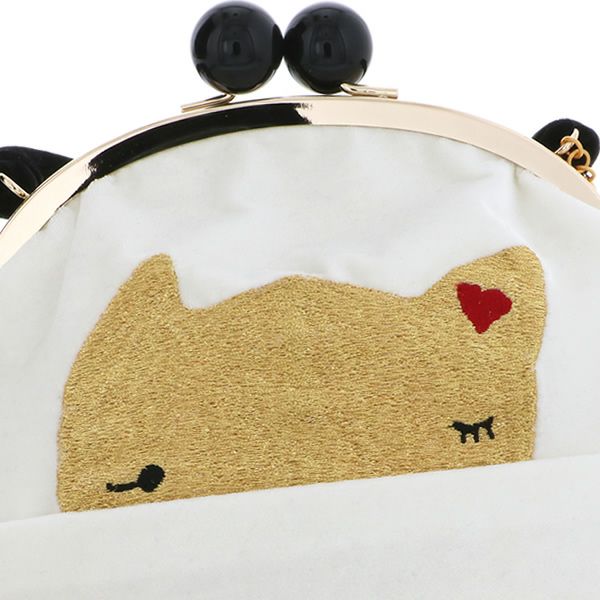 Prices down4】ツモリチサトがま口バッグ「白×ゴールド 猫」ベルベット