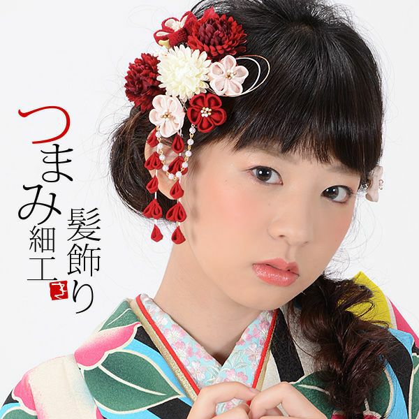 Prices down3】つまみ細工かんざし2本セット「朱赤×白 梅」きもの町