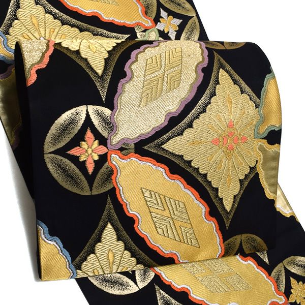 振袖袋帯「黒色　七宝くづし華文」未仕立て 京都西陣 六通柄  西陣織