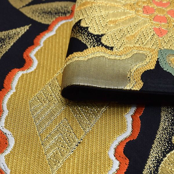 Prices down4】振袖袋帯「黒色 七宝くづし華文」未仕立て 京都西陣 六