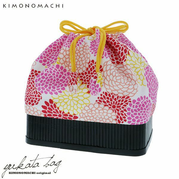 竹籠 巾着単品「赤ピンク 菊花」京都きもの町 浴衣巾着 巾着バッグ 夏
