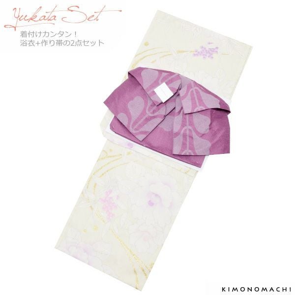 変わり織り 女性浴衣セット「ライムイエロー　流水に椿、南天」ボヌールセゾン 綿麻浴衣 フリーサイズ お仕立て上がり浴衣