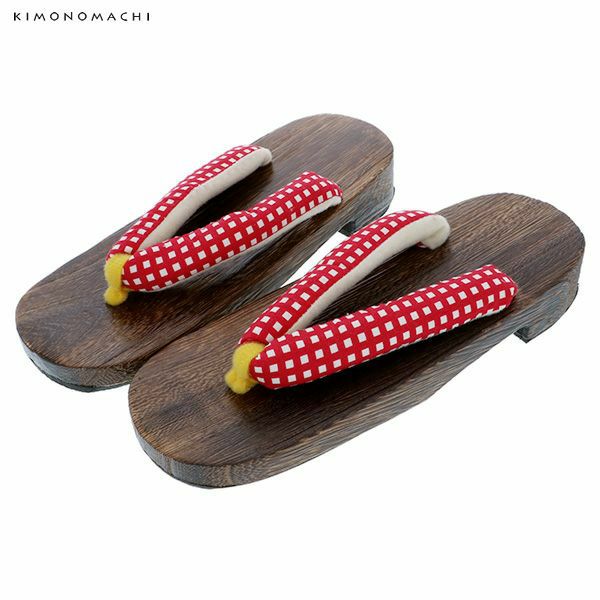 下駄　浴衣　kimonomachiオリジナル下駄単品「赤色　格子」選べる2サイズ　フリーサイズ（Lサイズ）　LL　赤　レッド　格子　チェック　夏祭り　花火大会　夏フェス　浴衣下駄　女性　レディース　桐下駄　23.5　24.0　24.5　25.0