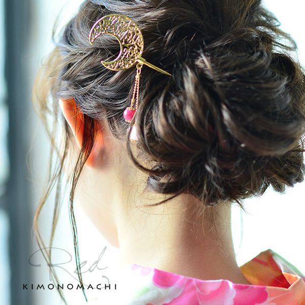 Prices down2】月 かんざし「ホワイト、ピンク」髪飾り 普段使いに 簪