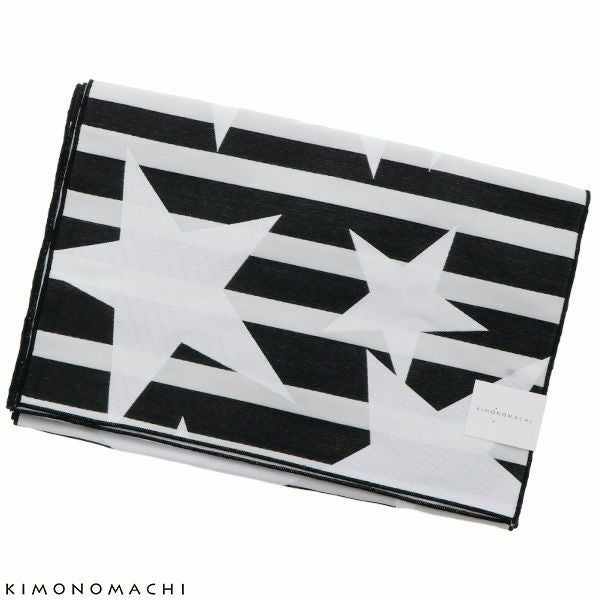 京都きもの町オリジナル 浴衣帯単品「黒色　ストライプスター」兵児帯 ゆかた帯 日本製 へこ帯 ＜17浴衣帯18＞