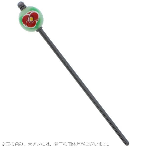期間延長!最大18,000円OFF9/24迄)ガラス玉 かんざし「グリーン×赤色椿