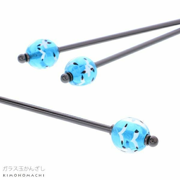 ガラス玉 かんざし「ブルー　カモメ」簪 浴衣髪飾り 髪飾り 浴衣かんざし