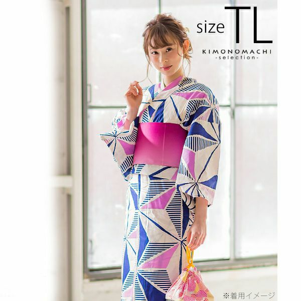 TLサイズ 浴衣単品「ブルー　麻の葉」女性浴衣 プレタ浴衣 レディース浴衣 お仕立て上がり浴衣 花火大会、夏デートに