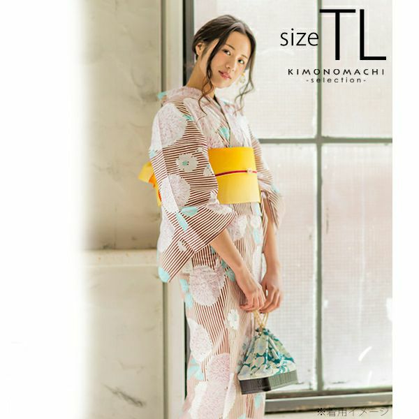 TLサイズ 浴衣単品「ラズベリーレッド　ストライプに花」女性浴衣 プレタ浴衣 レディース浴衣 お仕立て上がり浴衣 花火大会、夏デートに