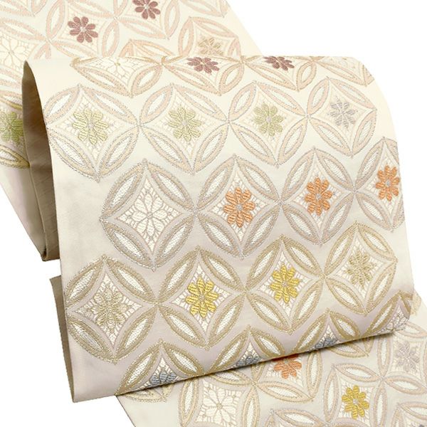 礼装袋帯「白色　七宝花菱文」未仕立て 京都西陣 六通柄 訪問着、色留袖、付け下げに 礼装帯