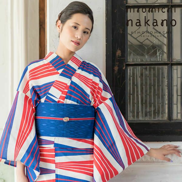 Prices down2】ナカノヒロミチ浴衣単品「赤×青 幾何学」吸水速乾 お