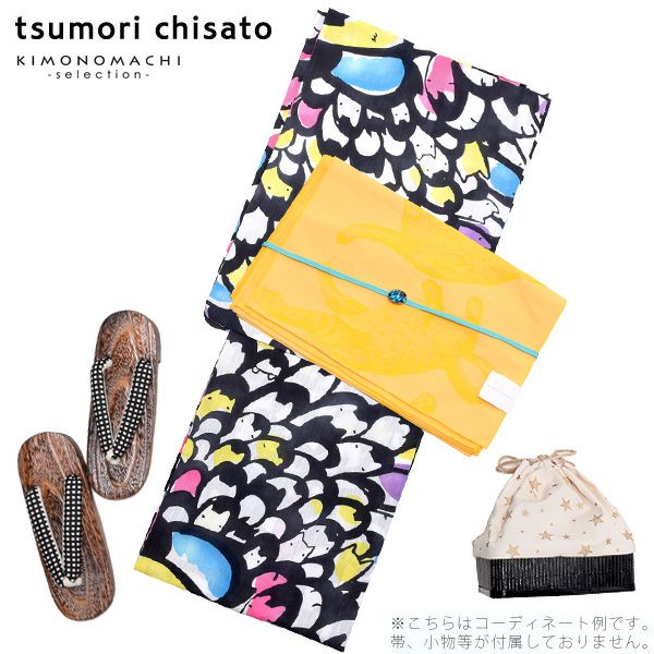 Prices down2】女性女性浴衣単品「黒グレー ネコスパイラル