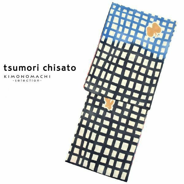 Prices down2】女性女性浴衣単品「黒×ブルー×ピンク チェックねこ