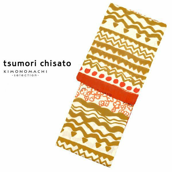 女性女性浴衣単品「赤×金茶　ぎざぎざボーダー」ツモリチサト お仕立て上がり浴衣 ブランド浴衣 tsumori chisato