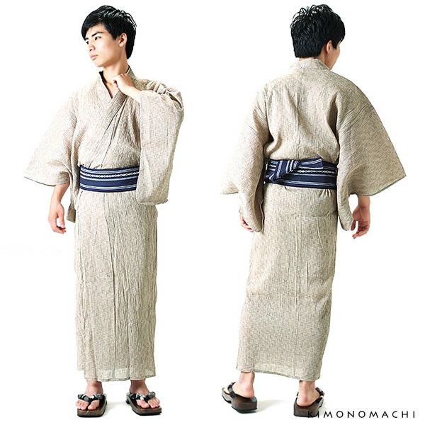 Prices down2】男性浴衣2点セット「白ベージュ破れ細格子浴衣×濃紺色